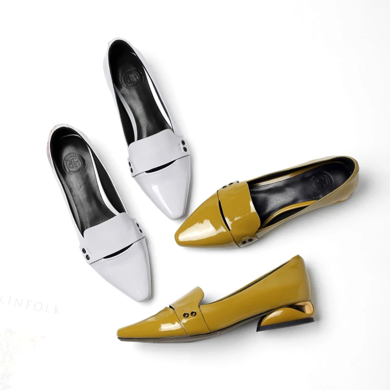 

ENMAYER 2020 New Pointed Toe Low Heel Pumps Gray Yellow Shoes Woman Pointed Toe Shallow Slip-on Office Ladies Shoes