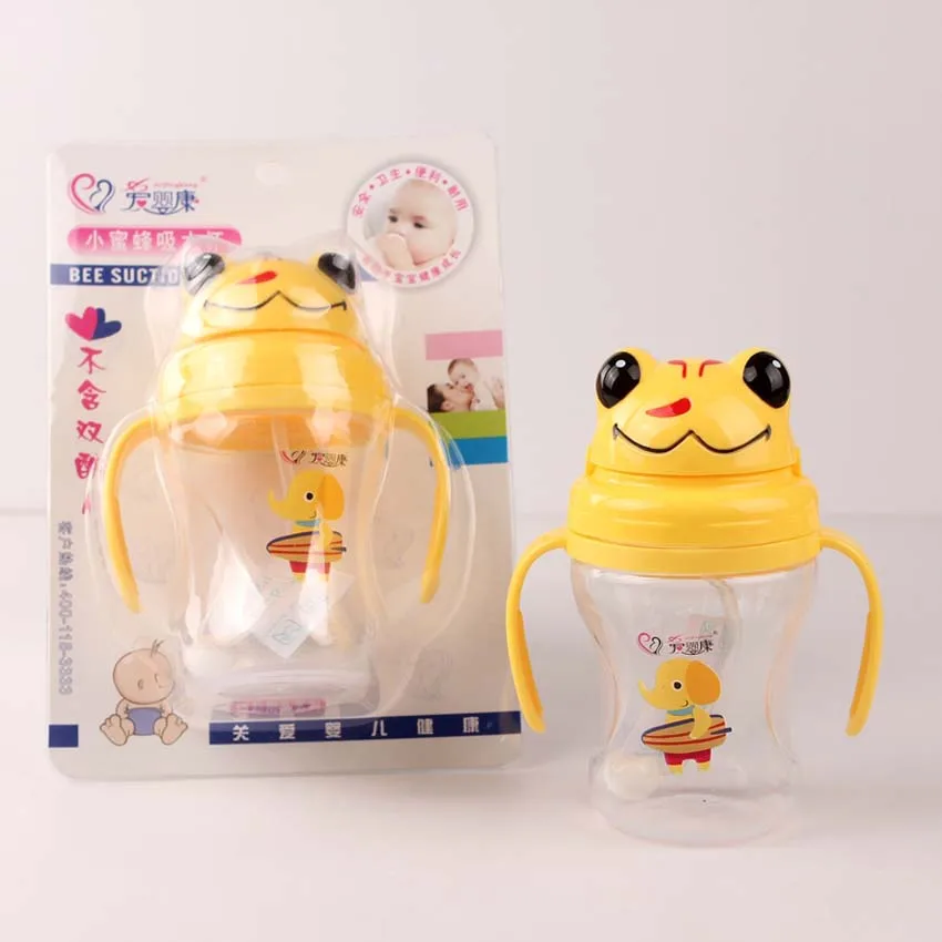 240ML Durable Baby Kids Straw Cup Drinking Bottle Sippy Cups with Handles Cute Frog &amp Bee Design | Мать и ребенок