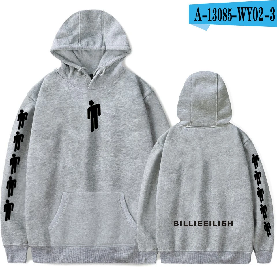 gray Новинка Billie Eilish Fans Толстовка Мужская дышащая черная для отдыха мягкая хлопковая теплая толстовка простые толстовки уличная одежда - Цвет: gray