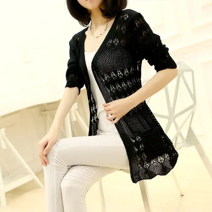 2017 Spring Long Coat Cardigan Women Hollow Sweater Jacket Sleeve Knitted Female Tricot Outwear Clothes XL02 |