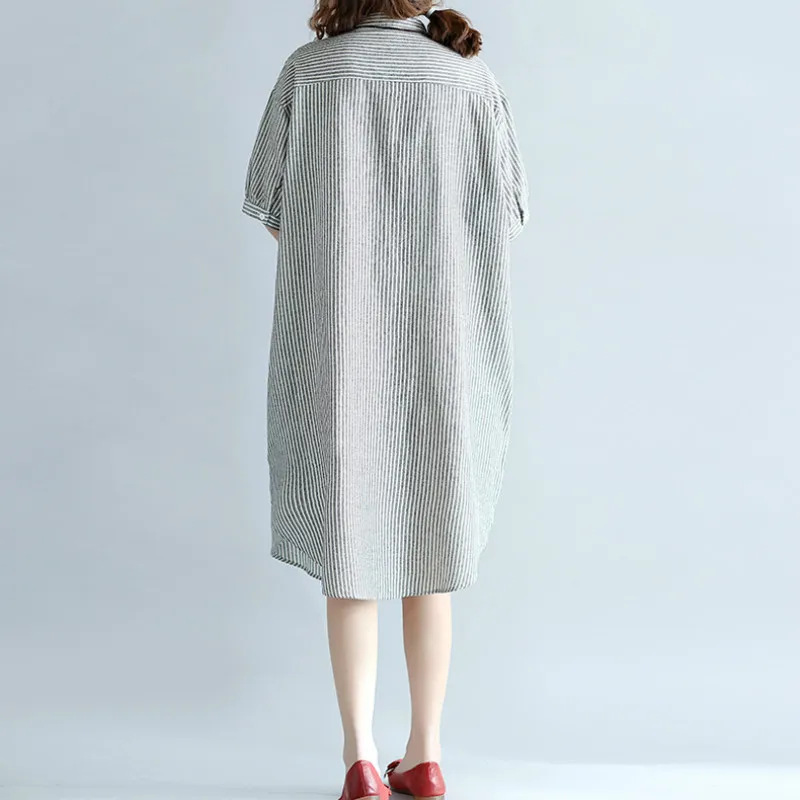 Большие размеры 4xl 5xl 6xl платья для женщин льняная полосатая Длинная блузка