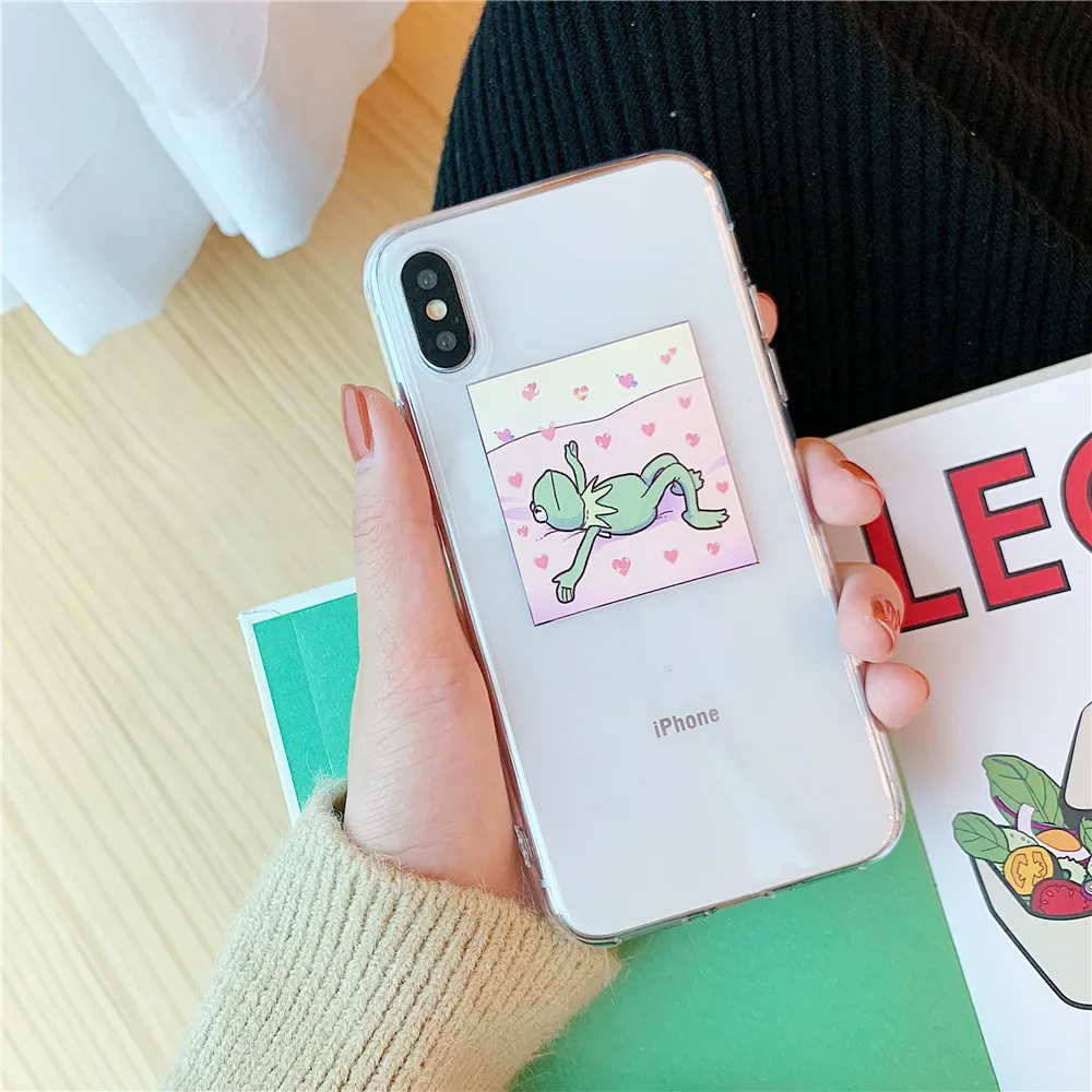 Прозрачный мягкий чехол для телефона IPhone X XS Max XR милый лягушка Модный 7 8 6 6s Plus