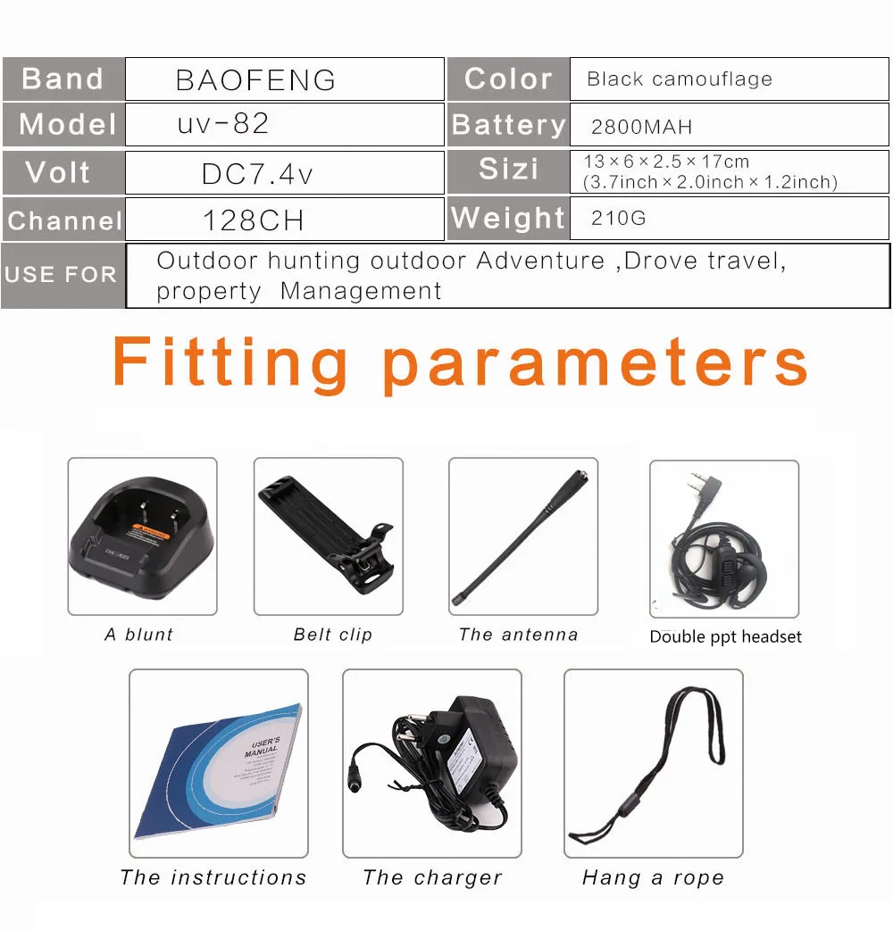 Профессиональный двухдиапазонный vhf uhf рация 10 км PTT Vox для портативной CB радиостанции Handy Radio uv82 baofeng UV-82 handphone