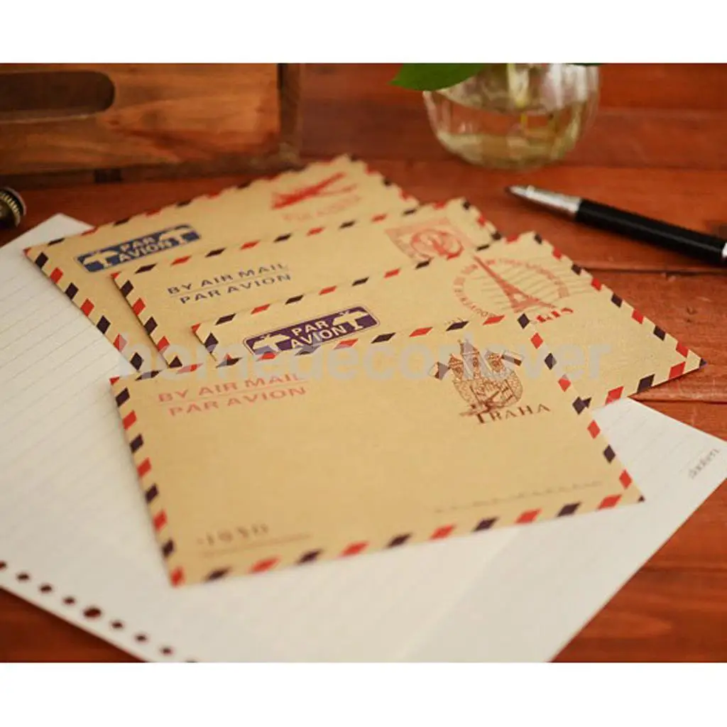 40pcs Vintage Style Airmail Kraft Paper Envelopes 4 Different Styles- Random | Дом и сад