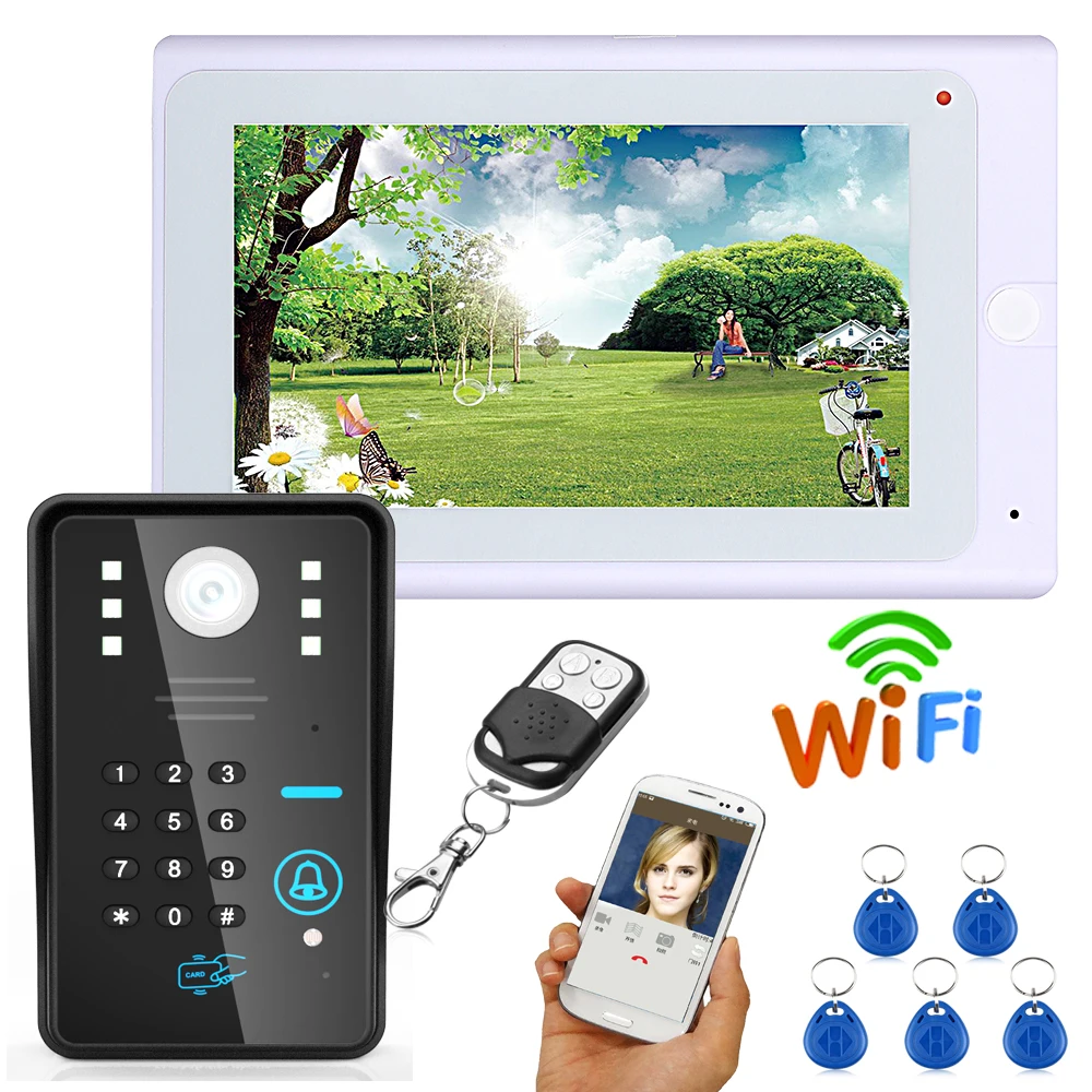 Видеодомофон yobangsafety 7 дюймовый монитор отпечатков пальцев RFID пароль Wi Fi