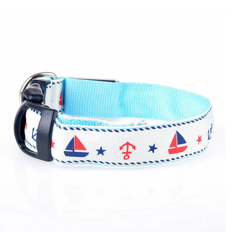 Нейлоновый светодиодный ошейник для собак регулируемый светящийся ночной
