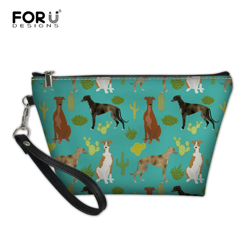 

FORUDESIGNS Greyhounds and Cactus Printing Cosmetic Bag Women Leather Travel Portable Neceser Makeup Bag Organizer Storage Pouch