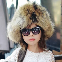 russia hot fashion winter raccoonfox fur hat with ear flaps for women children fur hat thick and warm winter cap