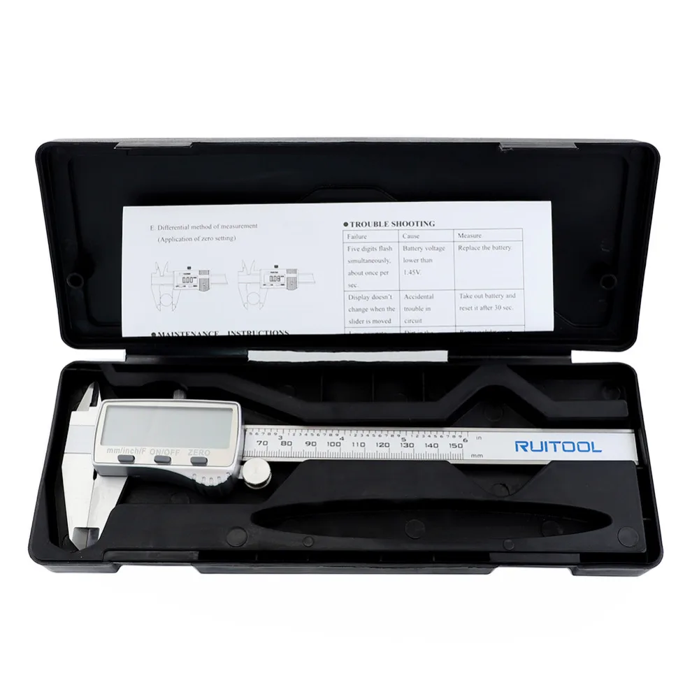 

Digital Caliper 0-150mm/6" Fraction /Metric/Inch Stainless Steel Electronic Vernier Caliper Micrometer Measuring Instrument