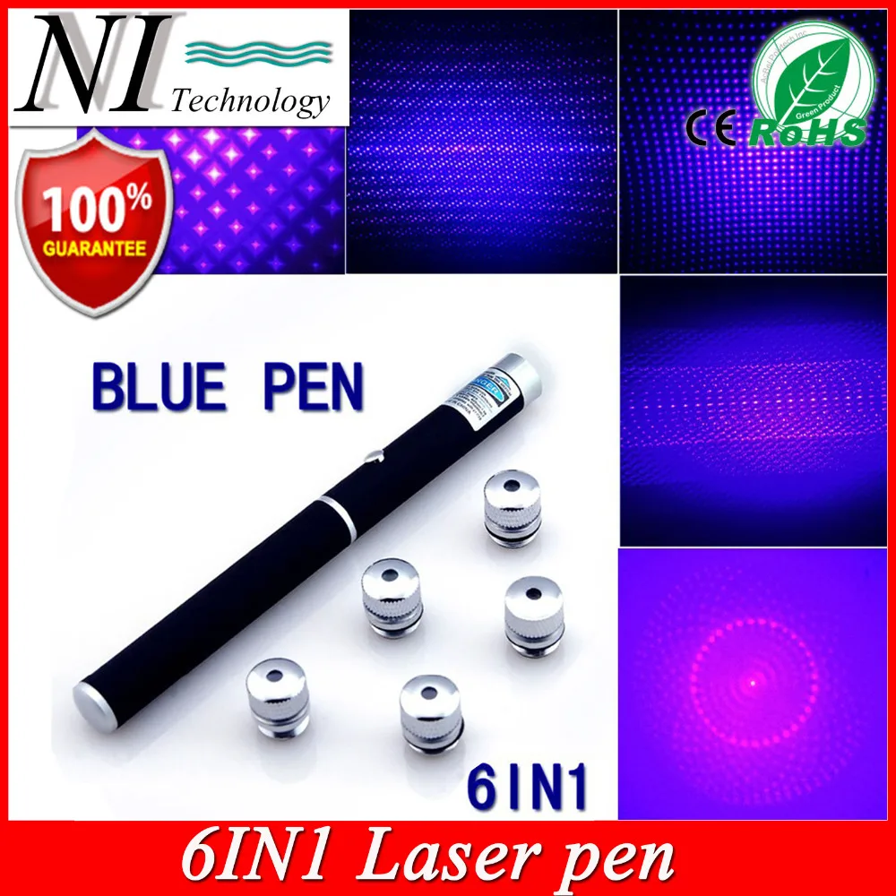 5 мВт 6 в 1 синяя фиолетовая лазерная указка Луч света Puntero Laser 532nm Apresentador PPT ручка
