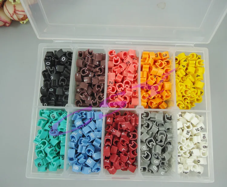 

1000pcs/box EC-1 2.5mm2 10 different number and color 0-9 cable marker set