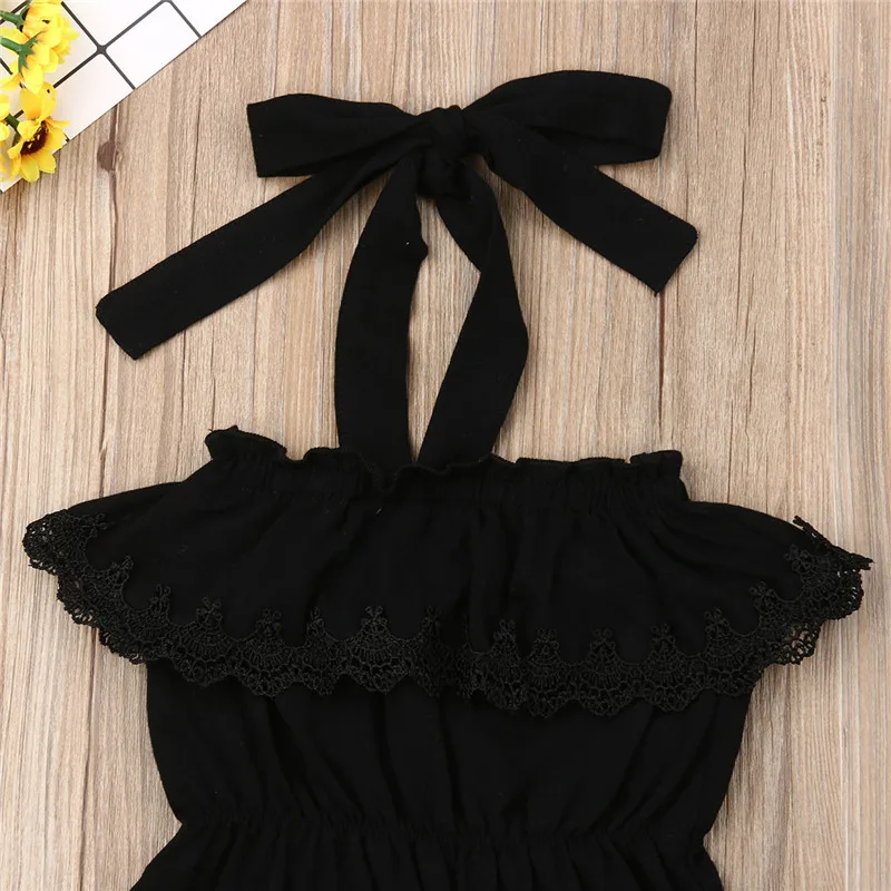 2019 Toddler Baby Girl Kid Off Shoulder Lace Ruffle Black Bodysuit Halter One Pieces Summer Outfit Clothes | Мать и ребенок
