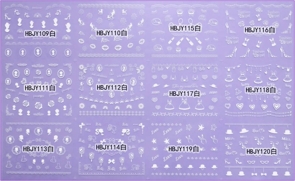 Самоклеящиеся 3D наклейки для ногтей 12 шт./лот белые черные золотые серебряные