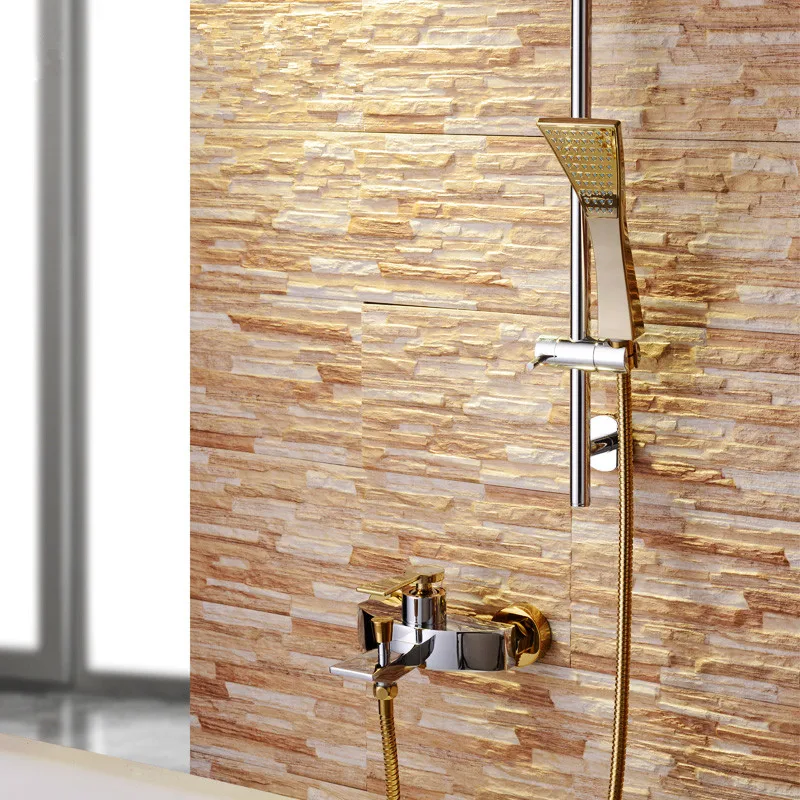 

2021 Rushed High Quality Luxurious Solid Brass Construction Golden Exposed Bath Shower Faucet Mixer Tap with Slide Bar