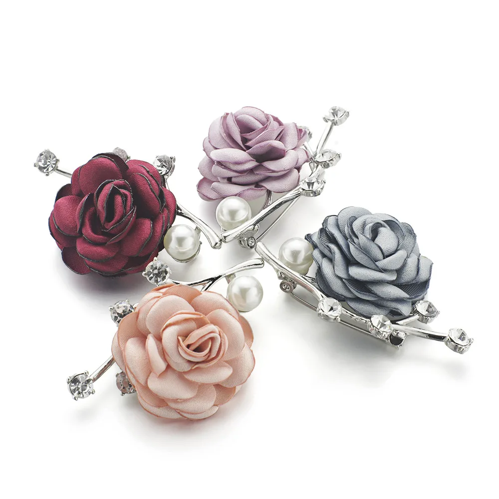 Rose Flower Brooches Crystal Simulated Pearl for Suits Lapel Scarf Noble Fabric Brooch Pin For Women Wedding DZ078 | Украшения и
