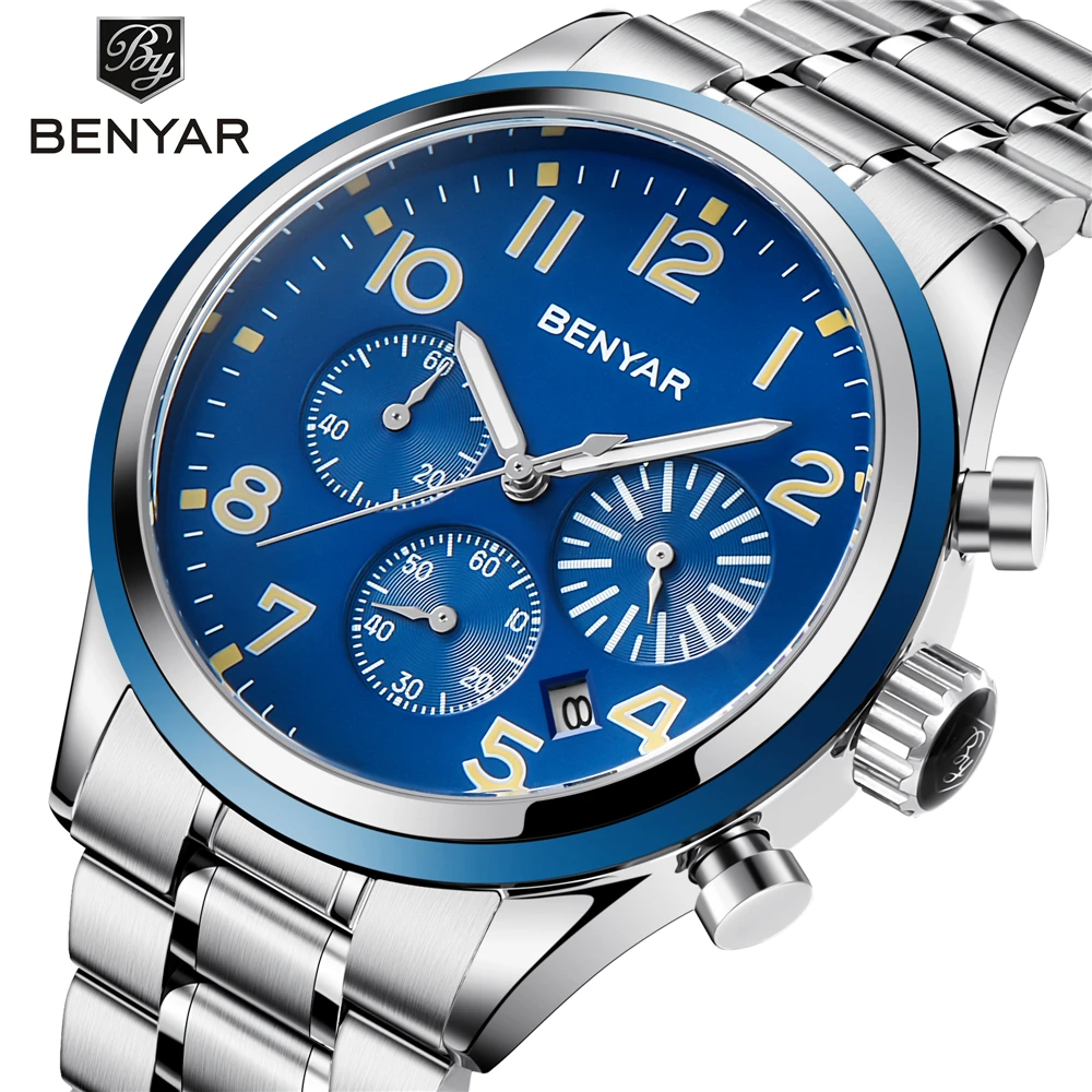 Relogio feminino BENYAR новый роскошный бренд стальной хронограф мужской браслет