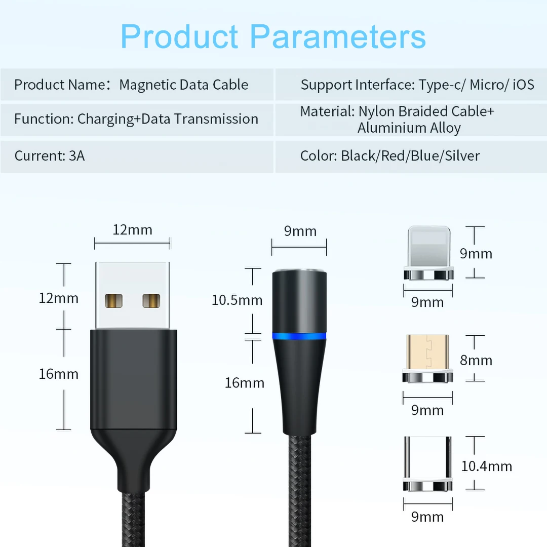 3A Быстрая зарядка магнитное зарядное устройство Micro usb type C кабель для iPhone 6 7 8 Plus X huawei Xiaomi Android мобильный телефон USBC 1 м шнур