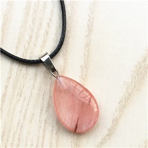 Cherry quartz Супер предложение, натуральный камень, кристалл, кварц, опал, капля воды, подвеска и ожерелье, кожаные цепи для мужчин и женщин, модные ювелирные изделия, 1 шт - Окраска металла: Cherry quartz