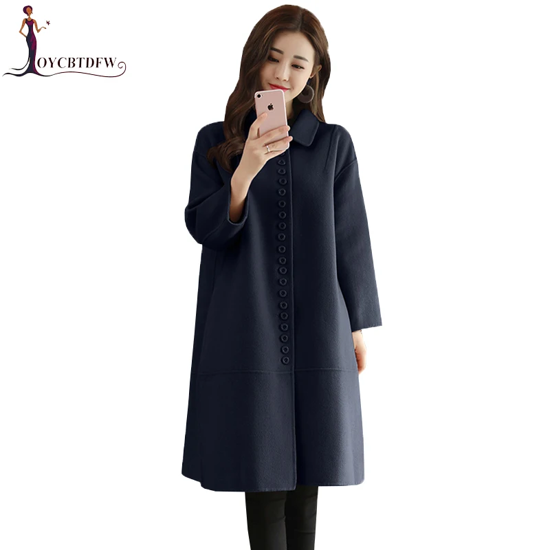 Верхняя одежда осень зима модное однобортное темно синее шерстяное пальто
