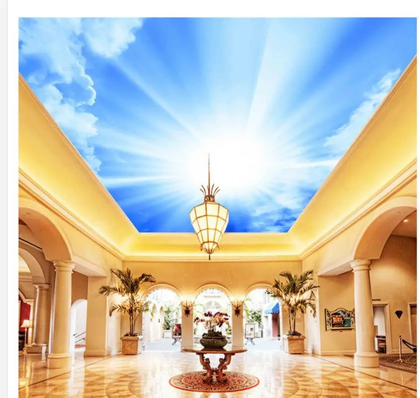 3d потолочные фрески обои в гостиной с голубым небом и белыми облаками украшение