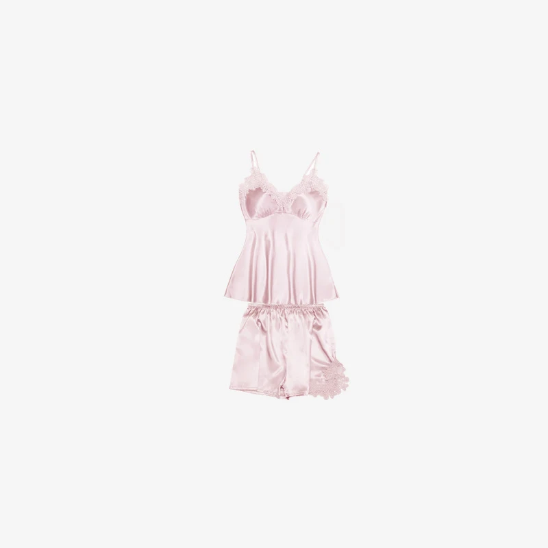 Pink 2 Женские пижамные комплекты из 5 предметов, атласные шелковые полосатые пижамы из вискозы, женские сексуальные кружевные пижамы, комплекты ночного белья без рукавов - Цвет: Pink 2