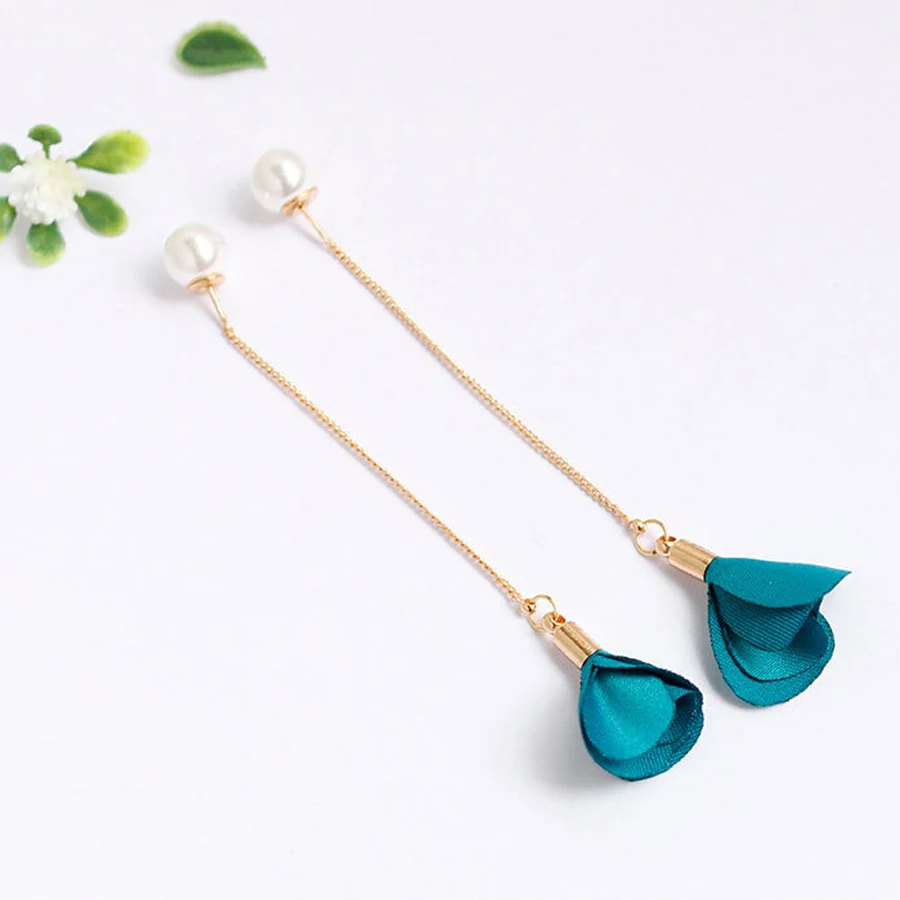 6 цветов Простые Модные в форме розы Женские Висячие серьги жемчужная ткань