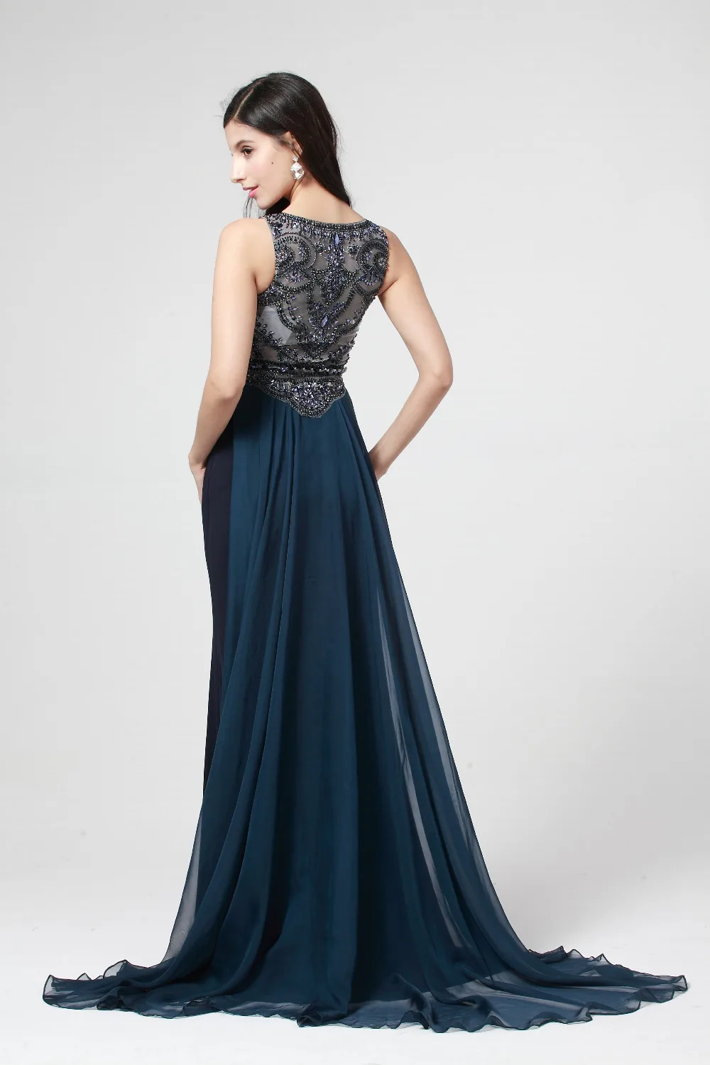 2015 элегантный дизайн для дам совок шеи с коротким рукавом империи талии до пола