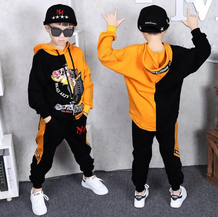 For 3-14 Years Kids 2 pieces Clothes Suits Children Cotton Clothing hiphop Streetwear Dance Set Sport Boys Girls Costumes - Цвет: Оранжевый