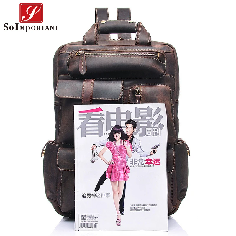 

Vintage Handmade Genuine Leather Backpack Bags Laptop Notebook Men Male High Capacity Travel Backpack Teenage Mochila Cowhide