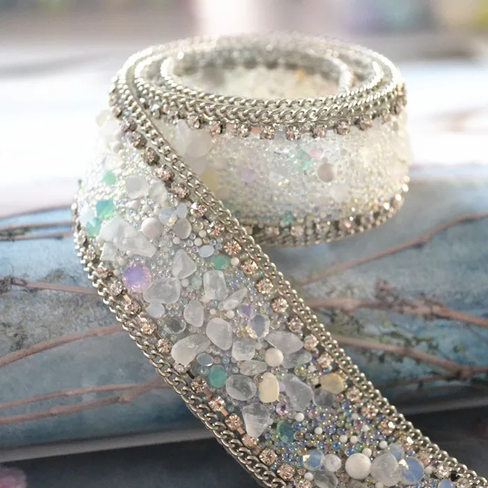 Цепочка Серебряная со сверкающими кристаллами 50 см ширина 2 5 см|fashion trimmings|bridal