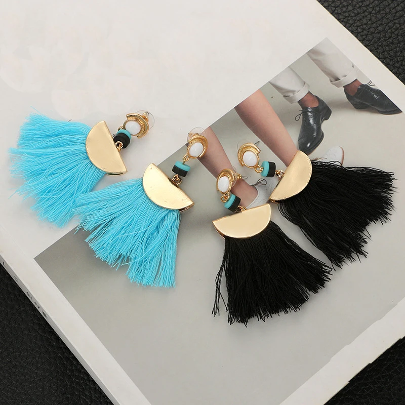 Long Earrings for Women Sector Tassel Blue Zinc Alloy Korean Drop Fashion Jewelry 2018 | Украшения и аксессуары