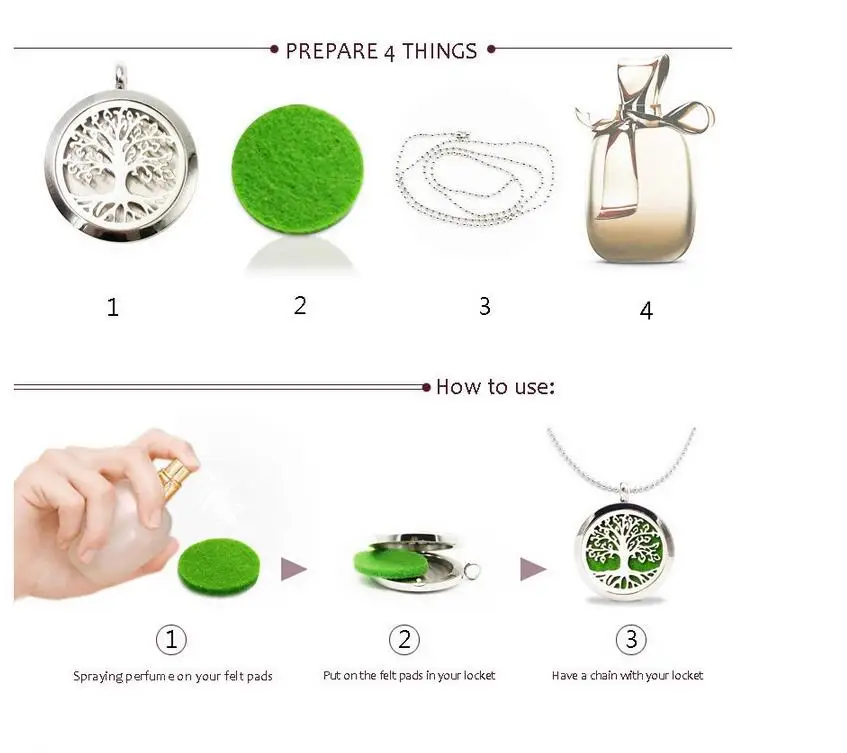 

5pcs Aromatherapy Essential Oil Locket Stainless Steel Necklace Jewelry Perfume Diffuser Pendant Locket For Women Gift