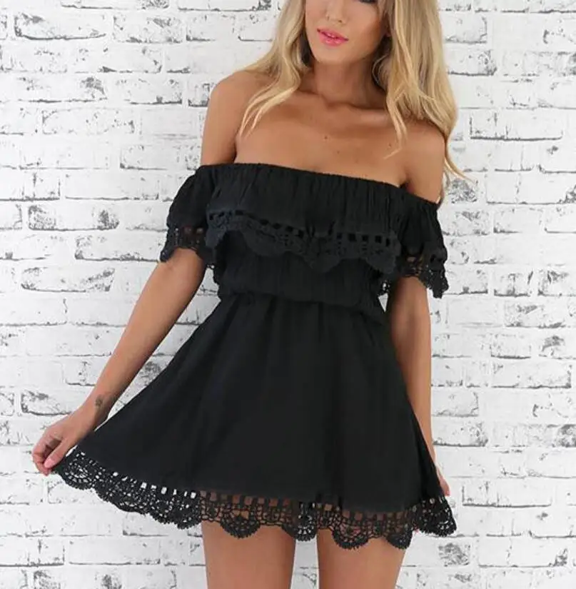 Летнее повседневное пляжное платье с вырезом элегантные кружевные мини-платья