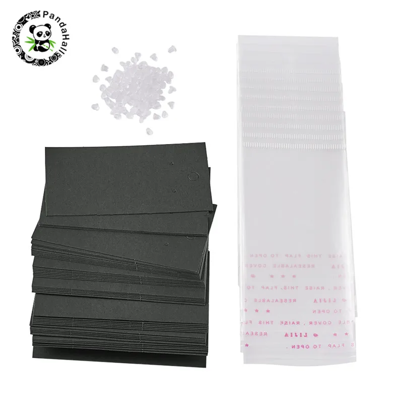 Black-200pcs Pandahall 200/300 шт/набор прямоугольная бумага карты для витрины для ювелирных изделий принадлежности для сережек 4 цвета 90x50x0,1 мм отверстие: 1~ 5 мм - Цвет: Black-200pcs