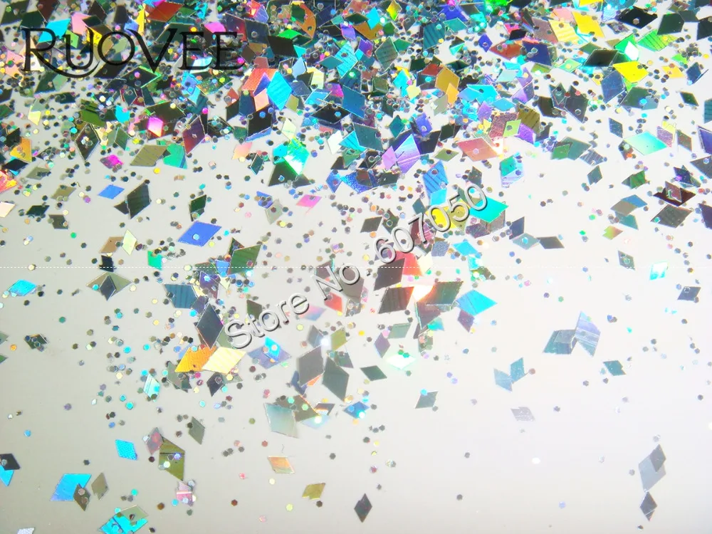 Голографический лазерный серебряный блеск 50 грамм смешанные алмазные Ромбы