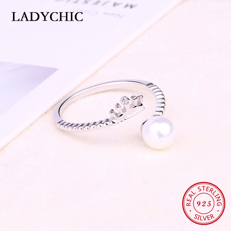 LADYCHIC серебро 925 пробы регулируемое кольцо с натуральным пресноводным жемчугом