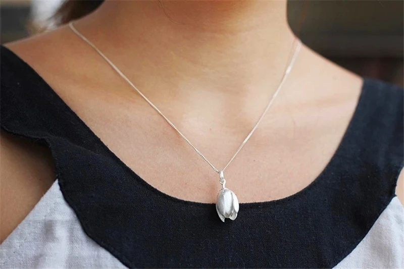 Lotus Fun реальные 925 серебро ручной работы fine jewelry цветок лотоса дизайн кулон без ожерелье Acessórios для женщин