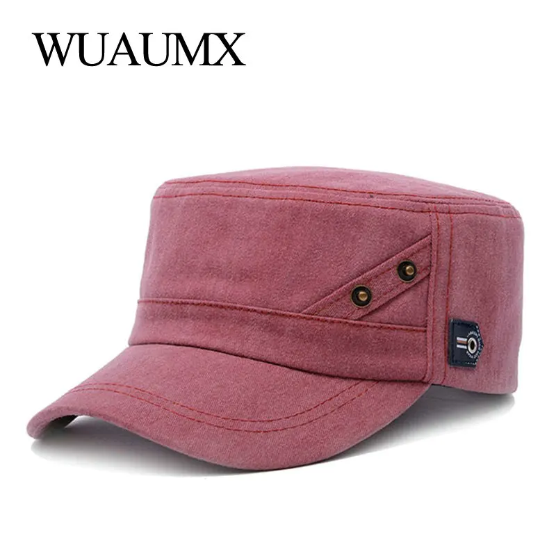 Wuaumx, новые военные шапки для мужчин и женщин, хлопок, вымытая Военная Кепка, изогнутая летняя армейская Кепка, Классическая одноцветная Кепка с плоским верхом