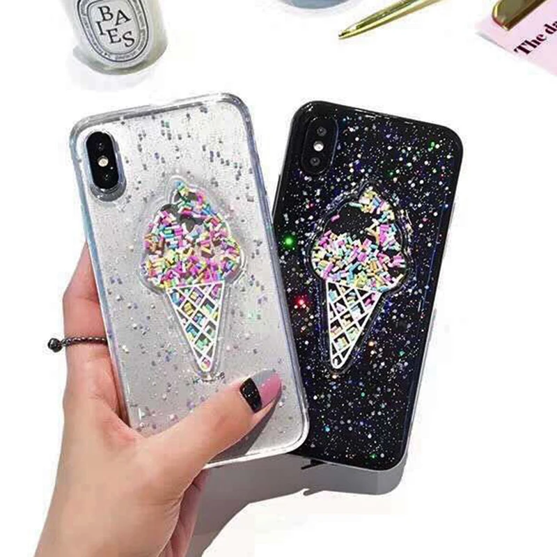 Для iphone 6 6s 3D розовый Мороженое пайетки ТПУ чехол для плюс с сияющими блестками