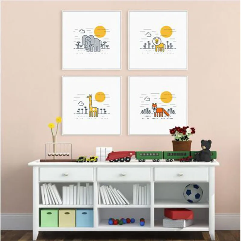 Красочные Мультяшные животные зоопарк Жираф Лев А4 художественные принты постер