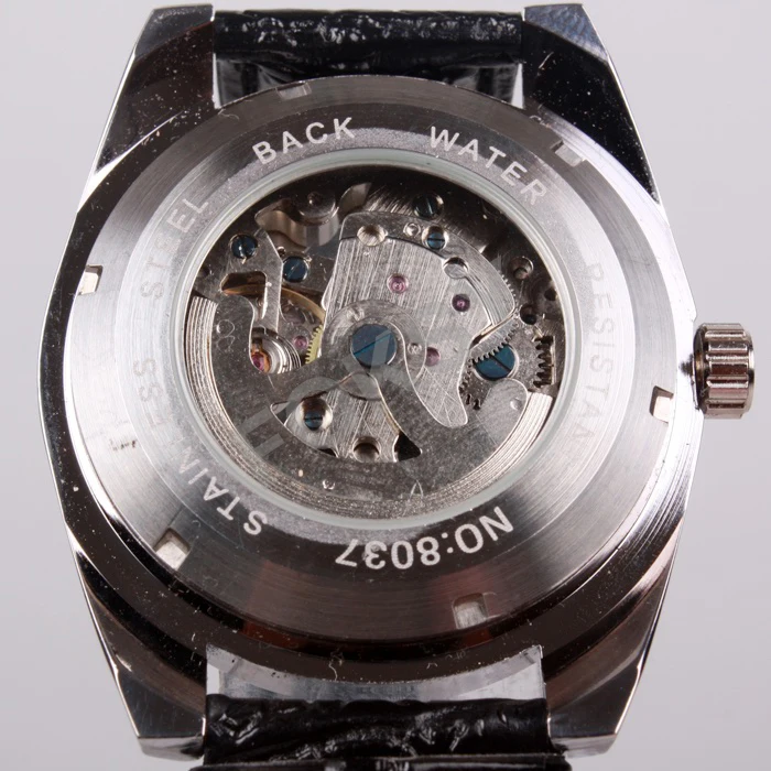 5 шт. автоматический механический скелет часы мужчины кожа ремень роскошь марка в