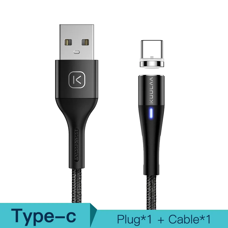 KUULAA Магнитный кабель usb type-C Быстрый зарядный адаптер для XiaoMi мобильного телефона зарядное устройство Магнит usb type C Быстрая зарядка USB-C шнур - Цвет: Black