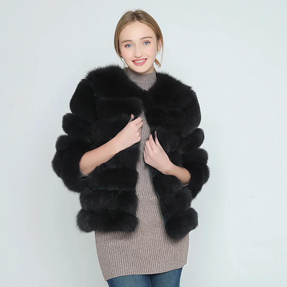 OFTBUY, осенняя Женская куртка, базовое пальто, натуральный Лисий мех, жилет, короткое пальто, цветное, без рукавов, в полоску, свободное, высокое качество