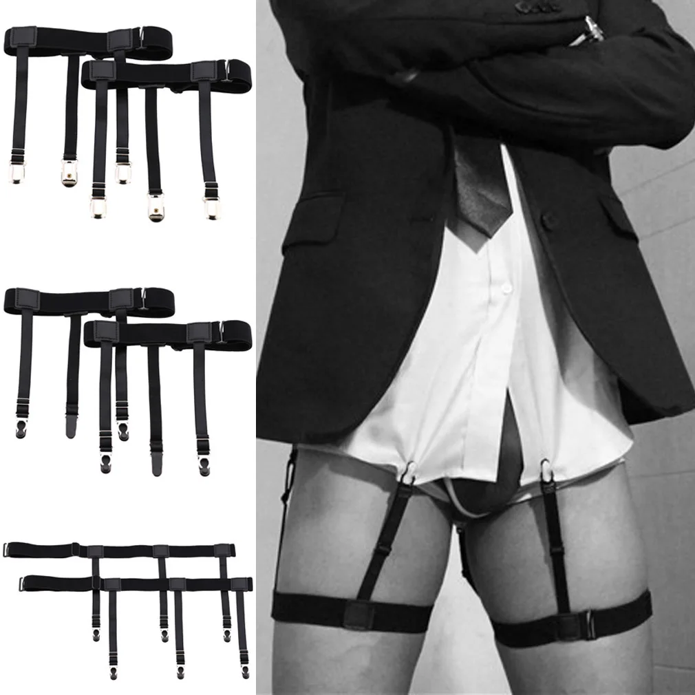 

Mens Shirt Stays Garters Elastic Nylon Adjustable Shirt Holders Crease-Resistance Belt Stirrup Style Suspenders 2 type