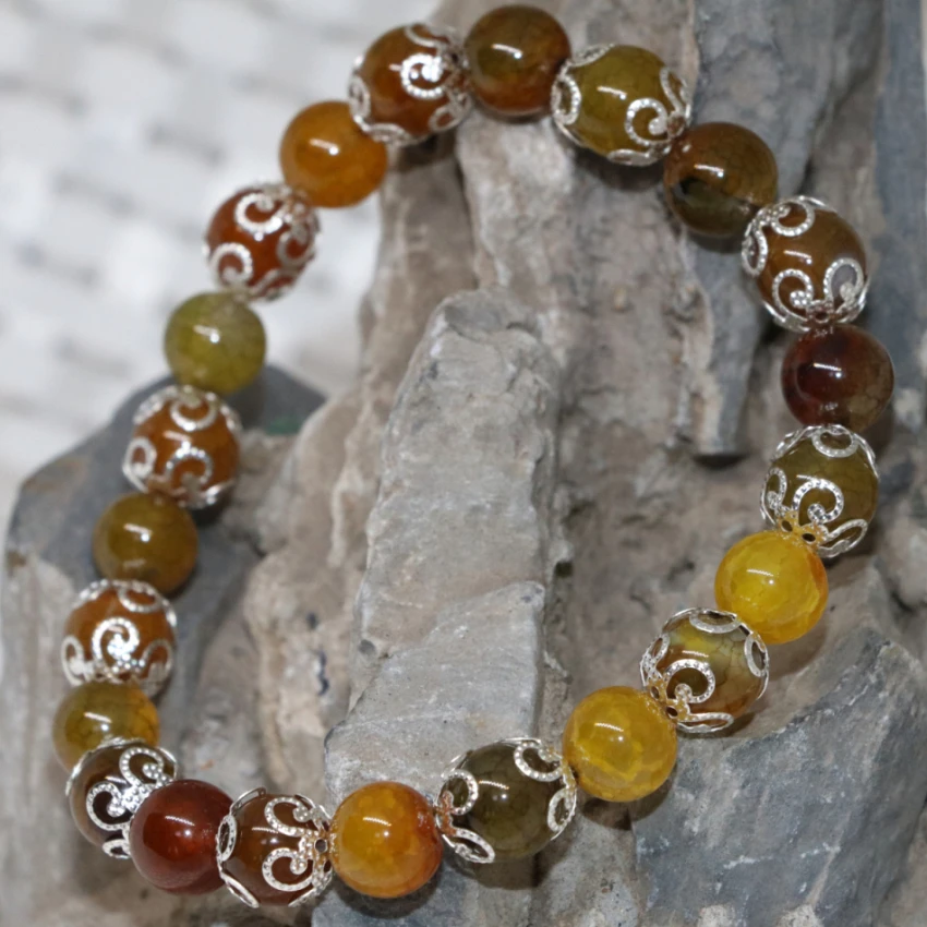 Оптовая цена в богемном стиле браслет 8 мм круглой желтый попкорн Агат Оникс