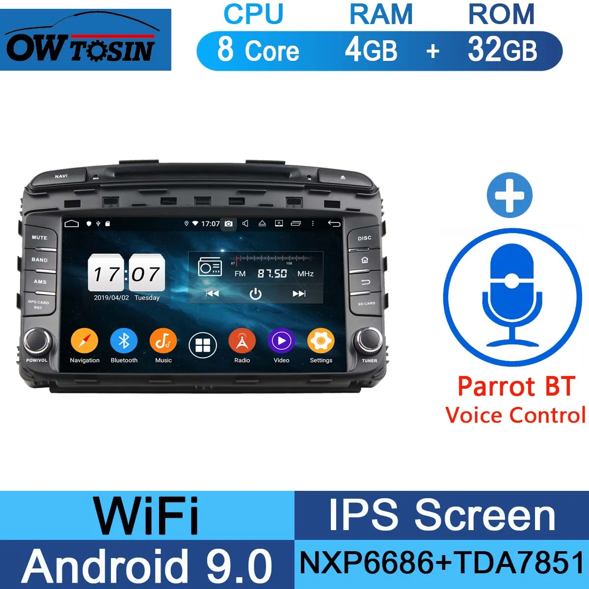 32G Parrot BT " ips 8 Core 4G ram+ 64G rom Android 9,0 автомобильный DVD радио мультимедиа gps Navi для Kia Sorento DSP CarPlay Parrot BT стерео - Цвет: 32G Parrot BT