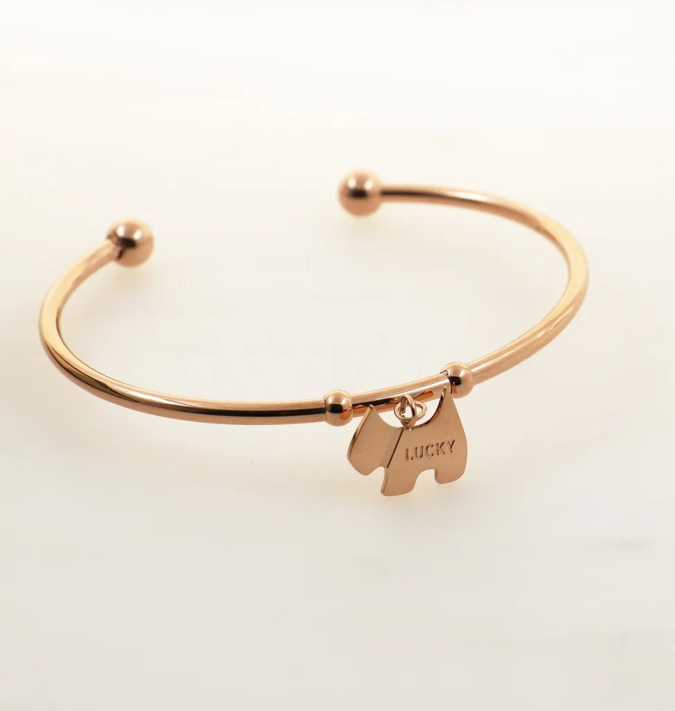 2018 Lucky dog C shape Bangle Gift Jewelry Rose gold color Titanium Steel Cuff Cubic Zirconia Dog beads Bangle/Bracelet | Украшения и