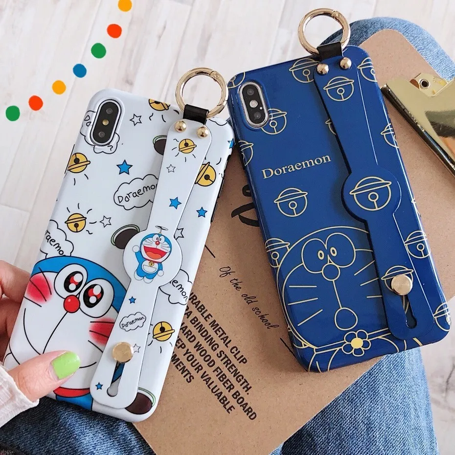 Мультфильм Doraemon Телефон чехол для iPhone 7 8 6 S 6 Plus X XR XS Max Роскошный милый аниме ремешок подставка чехол для iPhone X