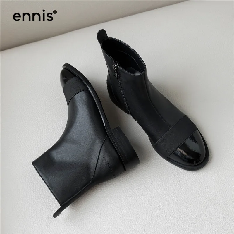 ENNIS/; черные ботинки на плоской подошве; женские ботинки из натуральной кожи; Осенняя обувь на низком каблуке; белые дизайнерские женские ботинки «Челси»; модная обувь; A962