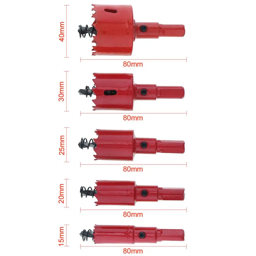 5pcs/lot 15 / 20 25 30 40mm Bi-metal Hole Saw Drilling Cut Tool with Sawtooth and Spring for PVC Plate woodworking | Инструменты